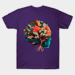 Floral Head with Colourful Flowers T-Shirt